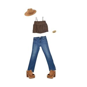 Women XL Extra Large Brown Floral Lace Tube Top Boho Bohemian Strap Crop Top